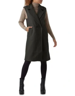 Vero Moda Spencer Long Waist Coat Peat In Black