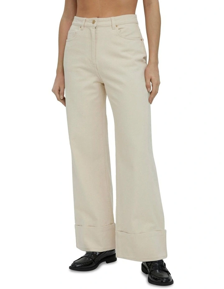 Vero Moda Kathy Wide Fold Up Jeans In Cream 3 Vero Moda Kathy Wide Fold Up Jeans In Cream - Image 3