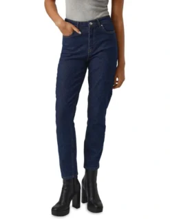 Vero Moda Brenda High Rise Straight Jean In Dark Blue