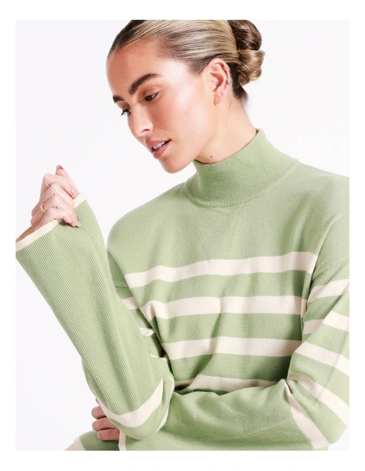 Vero Moda Happiness Long Sleeve Highneck Pullover In Green Multi 2 Vero Moda Happiness Long Sleeve Highneck Pullover In Green Multi - Image 2