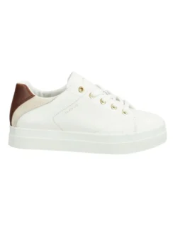 Gant Avona Leather Sneaker In White/Cognac