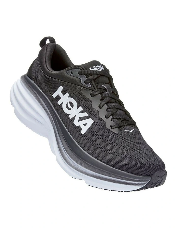 Hoka One One Bondi 8 Mens Running Shoes In Black/White 2 Hoka One One Bondi 8 Mens Running Shoes In Black/White - Image 2