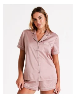 Chloe & Lola Satin Short Sleeve PJ Set In Dusty Pink -Myer Clothing Shop 958165210 3 1 720x928