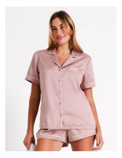 Chloe & Lola Satin Short Sleeve PJ Set In Dusty Pink -Myer Clothing Shop 958165210 4 1 720x928