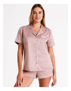 Chloe & Lola Satin Short Sleeve PJ Set In Dusty Pink -Myer Clothing Shop 958165210 5 720x928
