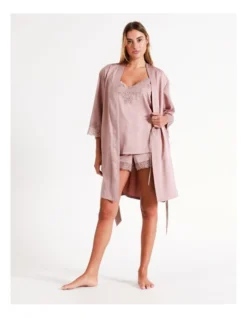 Chloe & Lola Satin Lace Robe In Dusty Pink -Myer Clothing Shop 958165300 7 720x928