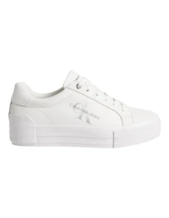 Calvin Klein Leather Flatform Trainers In White