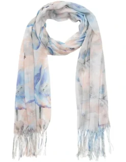 Soft Floral Print Scarf In Blue