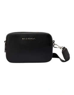 Alicia Leather Double Zip Crossbody In Black