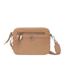 Cindi Box Crossbody Bag Fabric Strap In Taupe