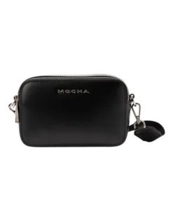 Alicia Glossy Leather Double Zip Bag In Black