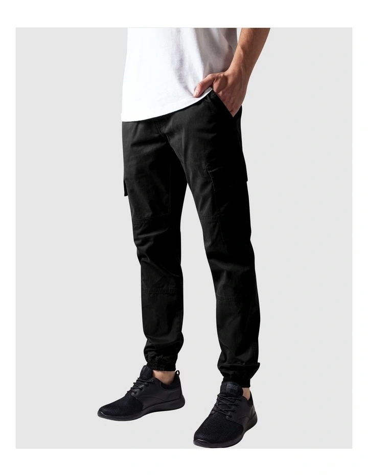 URBAN CLASSICS Washed Cargo Twill Jogging Pants In Black 1 URBAN CLASSICS Washed Cargo Twill Jogging Pants In Black