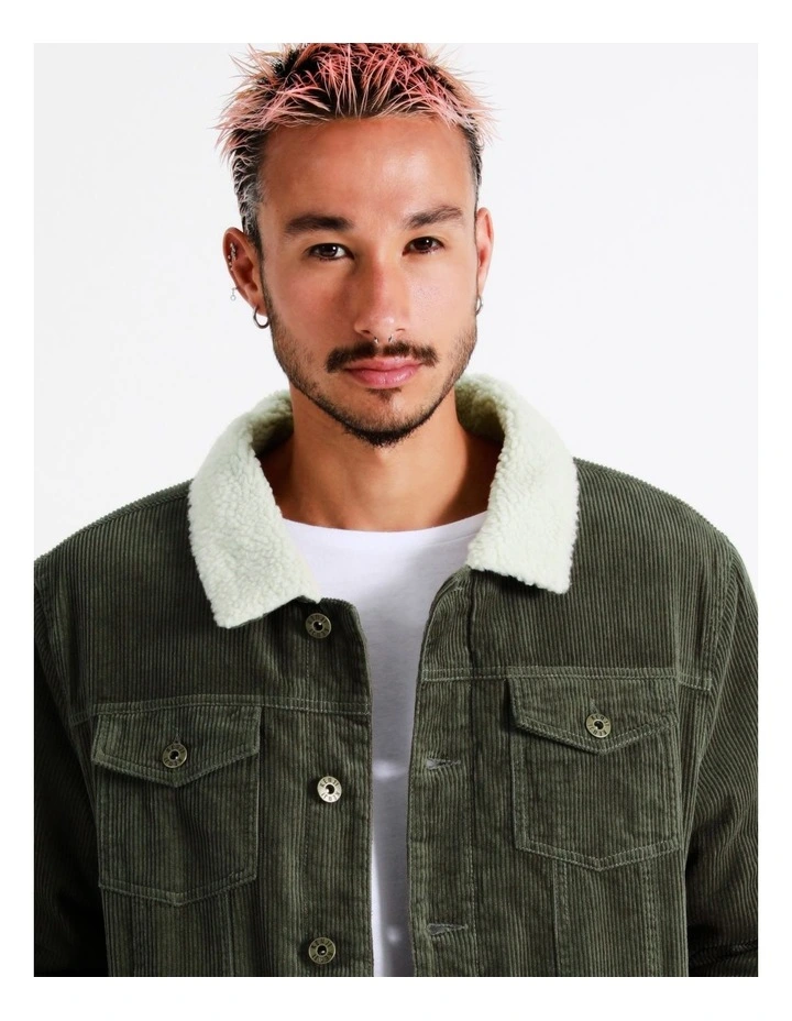 Crescent Cord Sherpa Lined Jacket In Green 5 Crescent Cord Sherpa Lined Jacket In Green - Image 5