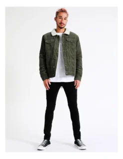 Crescent Cord Sherpa Lined Jacket In Green 13 Crescent Cord Sherpa Lined Jacket In Green -Myer Clothing Shop 960256000 7 720x928