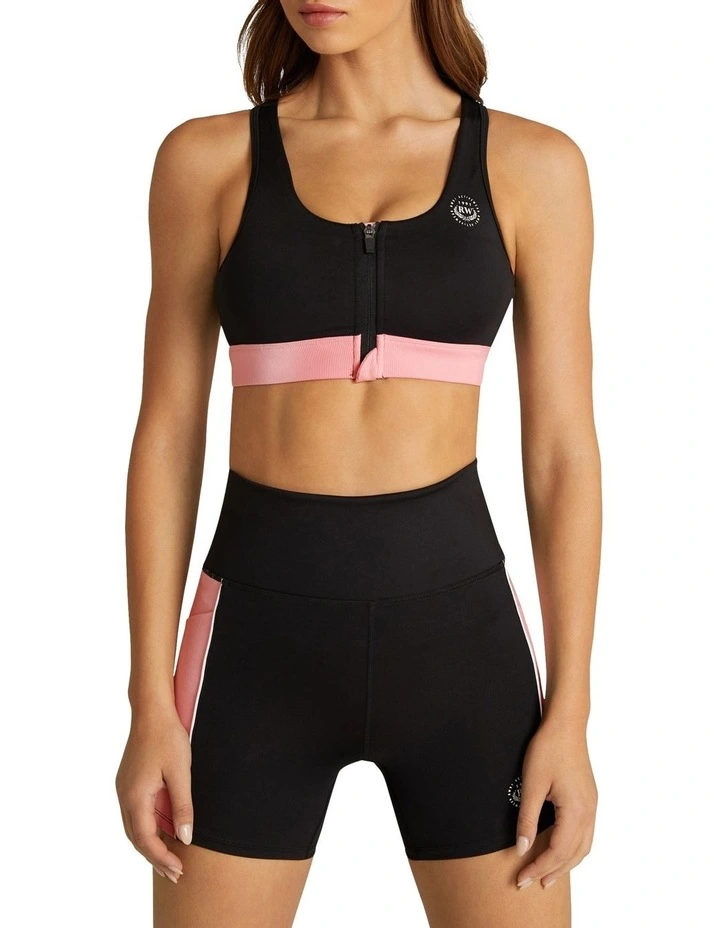 The Club Adjustable Zip Medium Impact Sports Bra In Black 1 The Club Adjustable Zip Medium Impact Sports Bra In Black