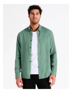 Alec Linen Long Sleeve Shirt In Green