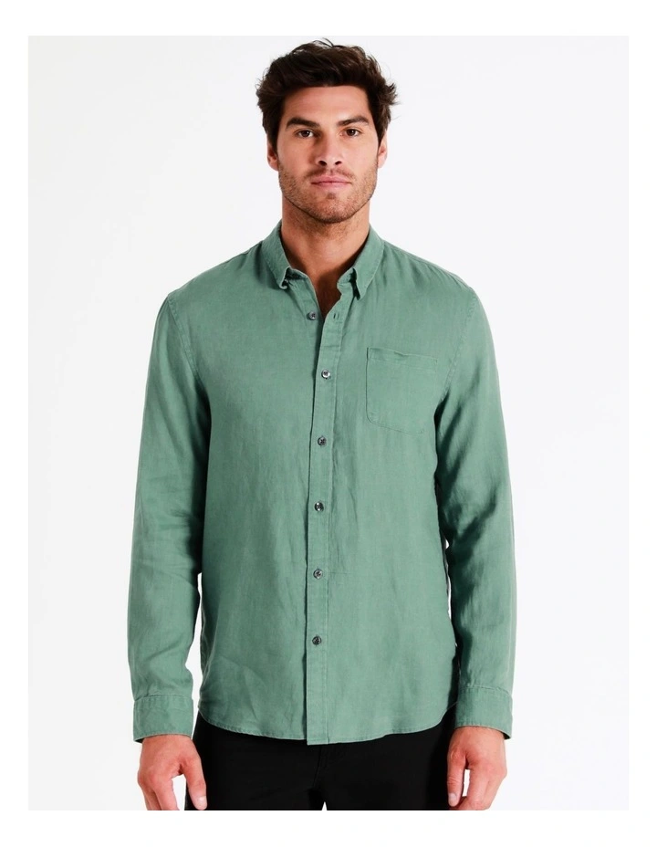 Alec Linen Long Sleeve Shirt In Green 5 Alec Linen Long Sleeve Shirt In Green - Image 5