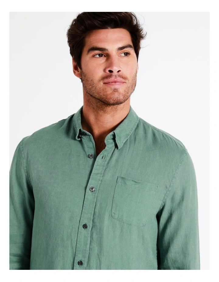 Alec Linen Long Sleeve Shirt In Green 7 Alec Linen Long Sleeve Shirt In Green - Image 7