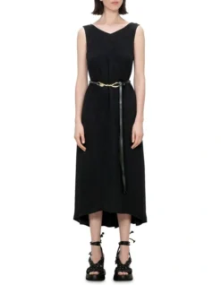 Twisted Buckle Leather Belt In Black