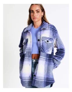 ONLY Britt Checker Shacket In Viola -Myer Clothing Shop 960943060 6 720x928