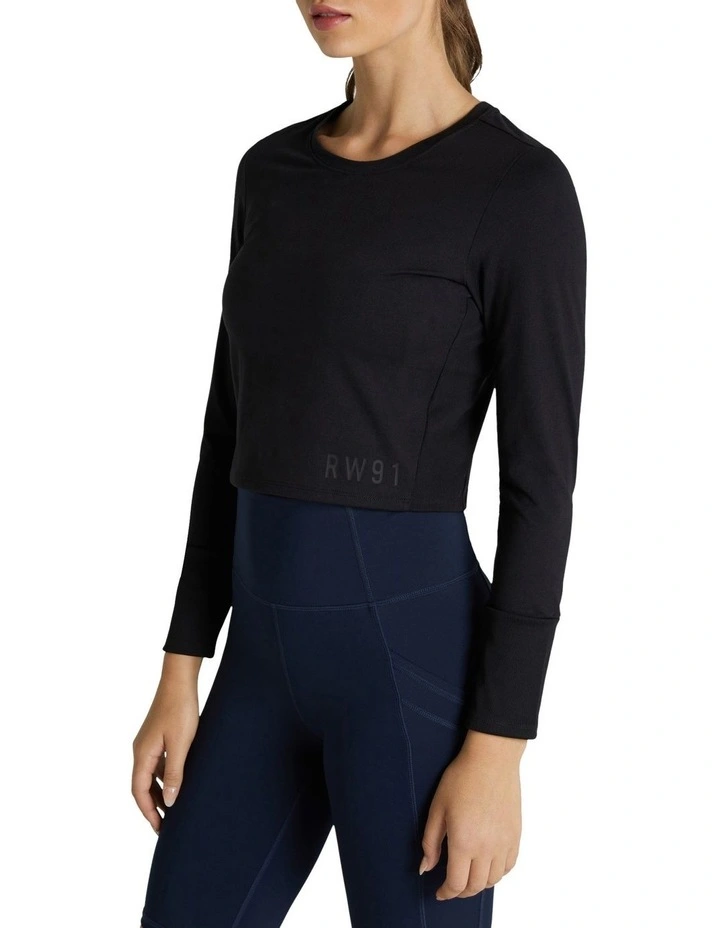 Balance Ribbed Panelled Long Sleeve Top In Black 3 Balance Ribbed Panelled Long Sleeve Top In Black - Image 3