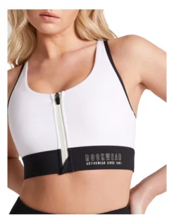 Walk The Line Zip Medium Impact Sports Bra In White -Myer Clothing Shop 961315120 4 720x928