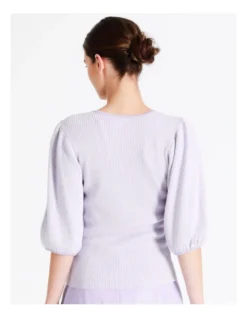Rib Puff Sleeve Knit Top In Lavender -Myer Clothing Shop 961812010 6 720x928