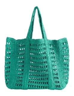 Slouch Straw Tote In Green