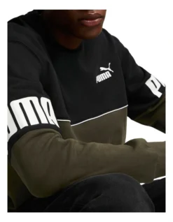 Puma Power Colorblock Crew Fleece In Green