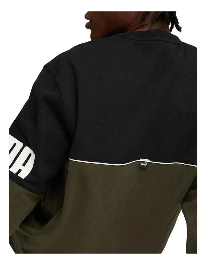Puma Power Colorblock Crew Fleece In Green 2 Puma Power Colorblock Crew Fleece In Green - Image 2