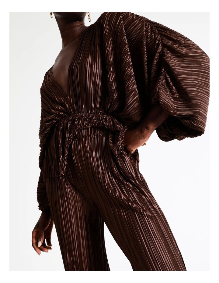 Wide Leg Plisse Pant In Bronze 3 Wide Leg Plisse Pant In Bronze - Image 3