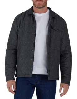 Quilted Herringbone Jacket In Charcoal