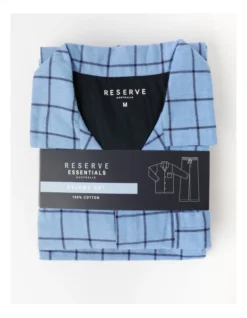 Essentials Long Sleeve Flannelette PJ Set 2 Tone Check In Blue