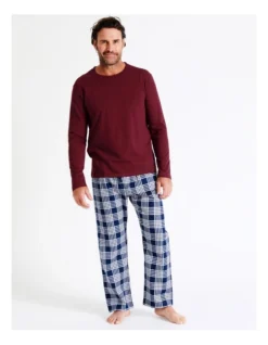 Essentials Long Sleeve Tee & Flannelette Pant PJ Set In Modern Check -Myer Clothing Shop 963388720 4 720x928