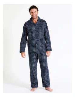 Essentials Long Sleeve Poplin PJ Set In Square Geo