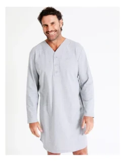 Long Sleeve Knit Niteshirt In Grey Marle