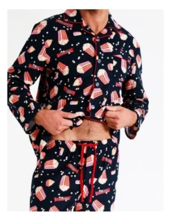 Long Sleeve Flannelette PJ Set Movie Night In Navy -Myer Clothing Shop 963390700 4 720x928
