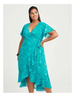 Leesa Jacquard Wrap Dress Teal