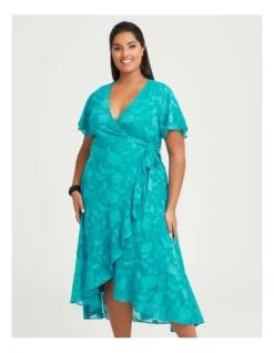 Leesa Jacquard Wrap Dress Teal -Myer Clothing Shop 963515530 3 720x928