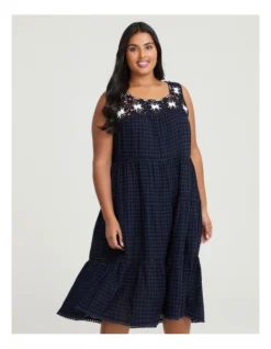 Cotton Crochet Trim Dress In Blue