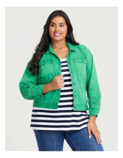 Cotton Broderie Sleeve Jacket Fern Green -Myer Clothing Shop 963517150 3 720x928