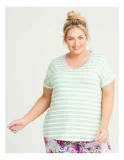 Bamboo Stripe Pyjama Top In Multi