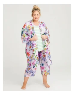 Natural Floral Kimono In Print