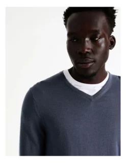 Australian Merino V-Neck Knit In Blue -Myer Clothing Shop 964244620 6 720x928