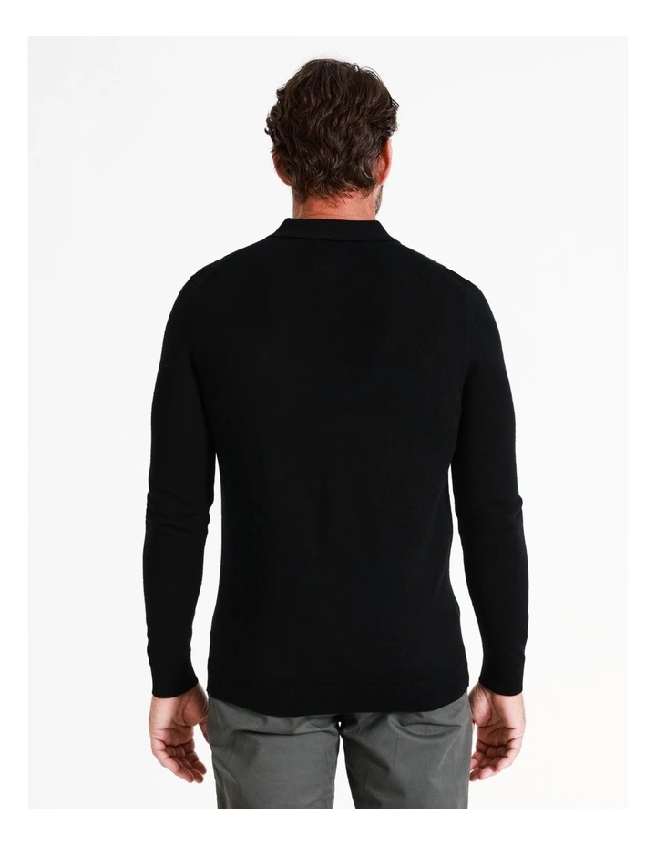 Australian Merino Knitted Long Sleeve Polo In Black 6 Australian Merino Knitted Long Sleeve Polo In Black - Image 6