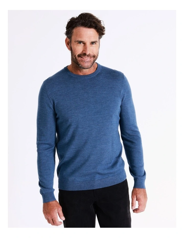 Australian Merino Crew Neck Knit In Blue 1 Australian Merino Crew Neck Knit In Blue