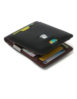 Yamba Vegan Minimalist Slim Bifold Front Pocket Wallet In Black/Brown