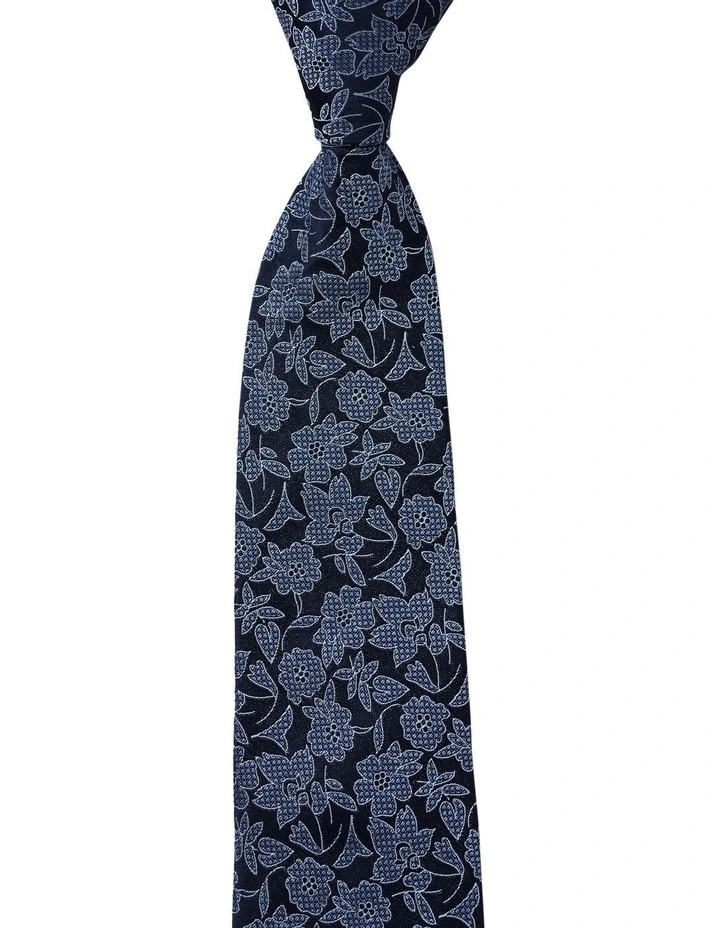 Cambridge Graphic Floral Silk Tie In Blue 1 Cambridge Graphic Floral Silk Tie In Blue
