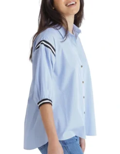 Elbow Stripe Trim Top In Blue Multi -Myer Clothing Shop 965429560 3 720x928