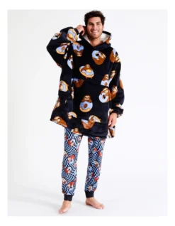 Donut Sloth Oversized Sleep Hoodie In Blue